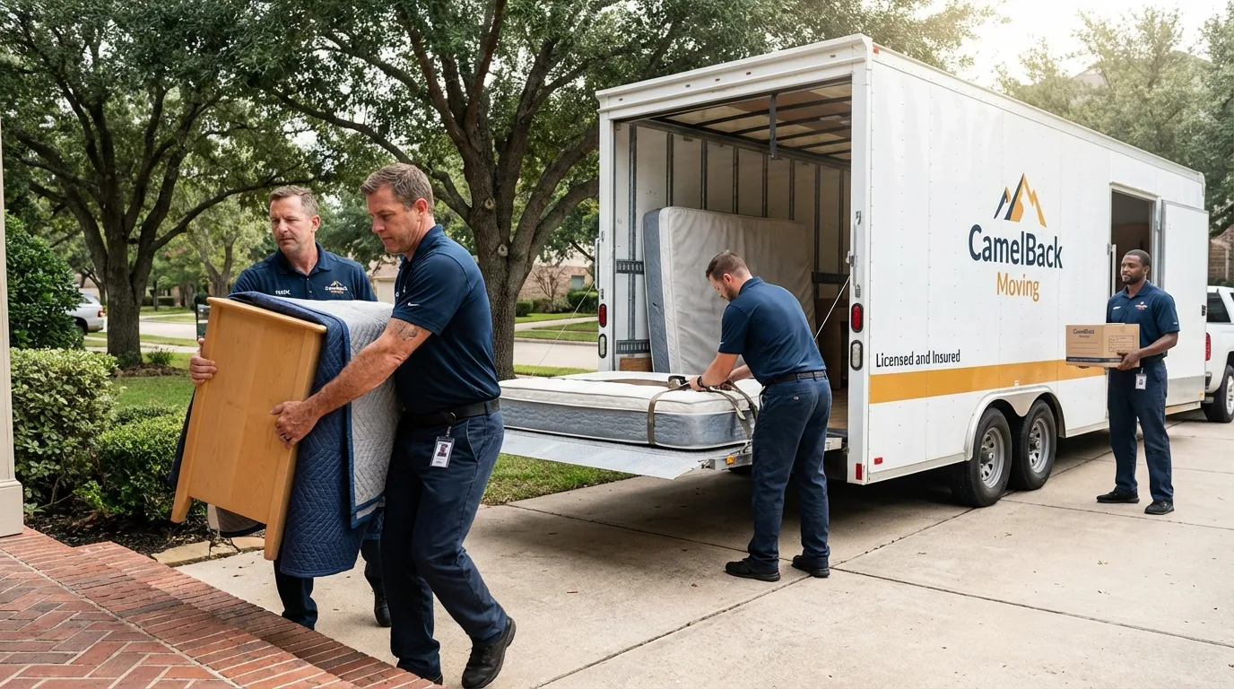 Crew loading residential truck for cross-state move from Winchester, MA